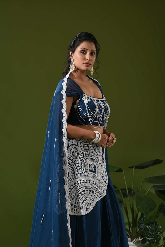 Heavy moti embroidered lehenga set