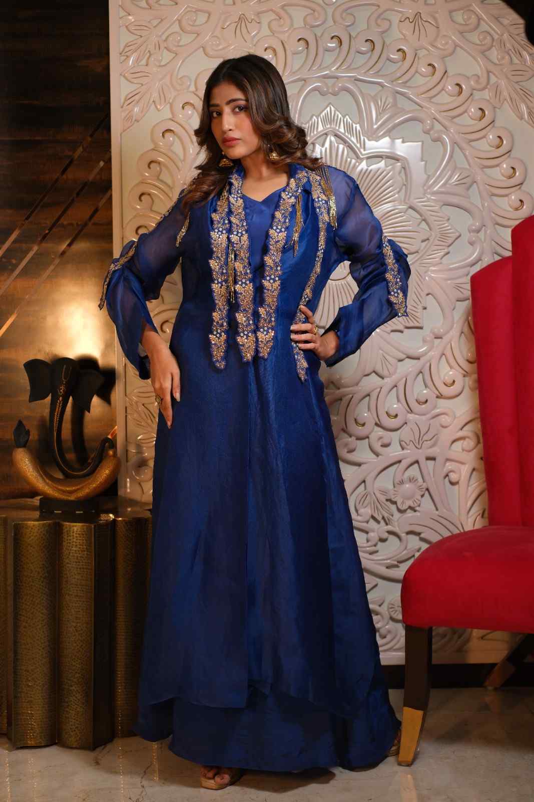 Embroidered Long Jacket and long maxi set