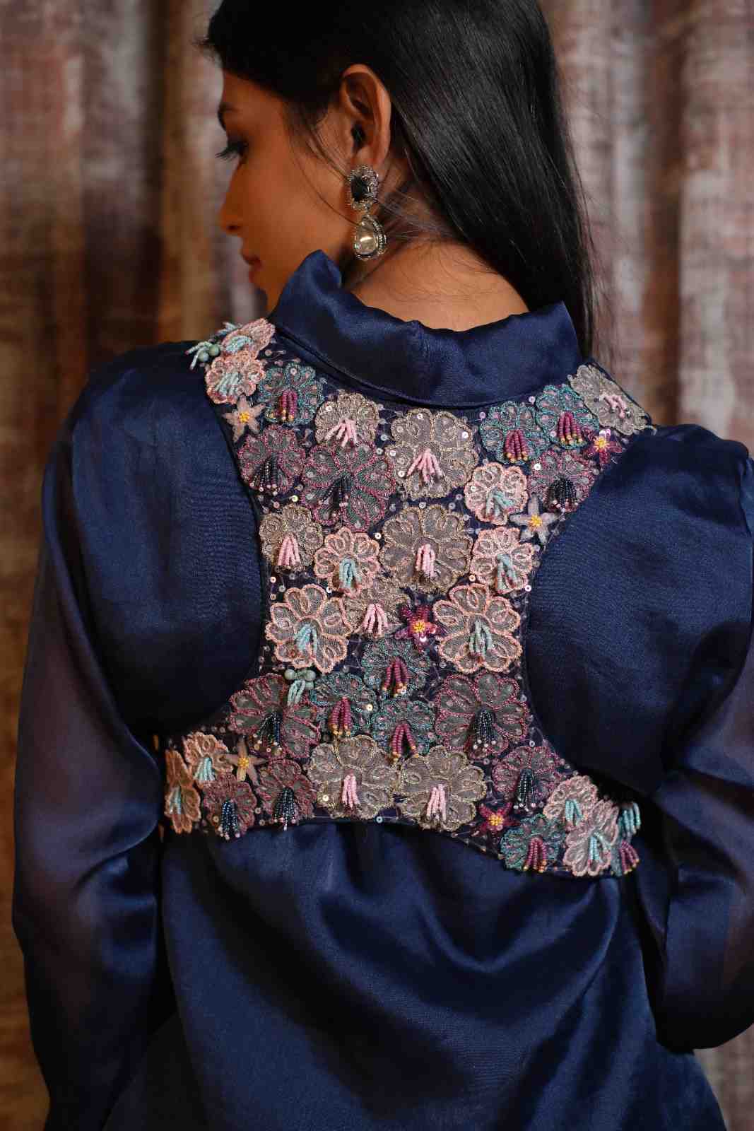 Floral Cross Jacket with Organza Co-ord set