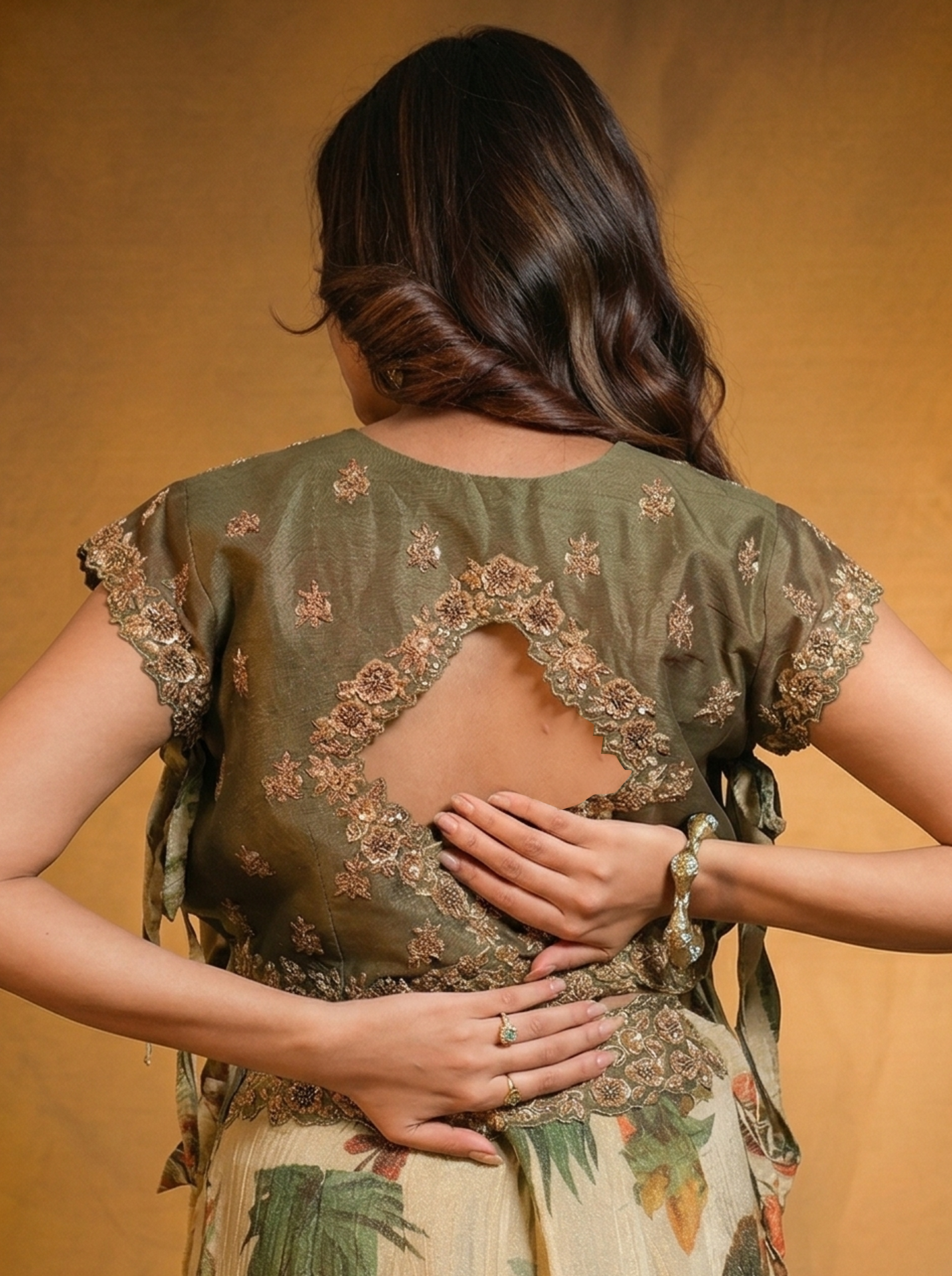 Zardoshi jacket, bustier and crushed tissue plazzo pants