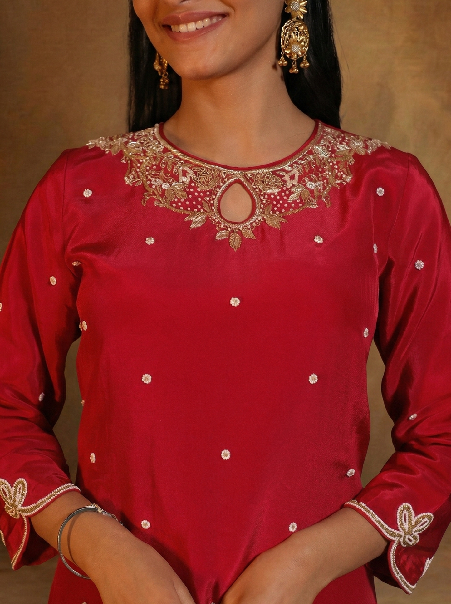 Scallop embroidered straight kurta set