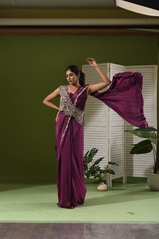 Wrap around drape saree with overlap blouse