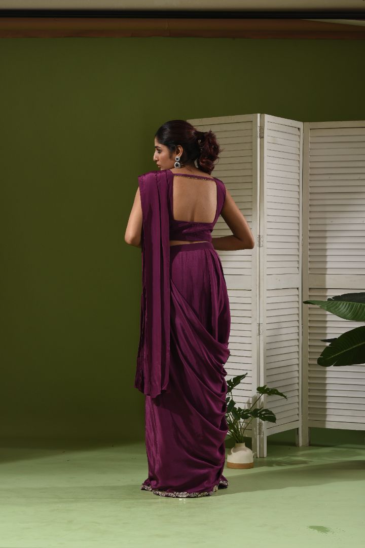 Wrap around drape saree with overlap blouse