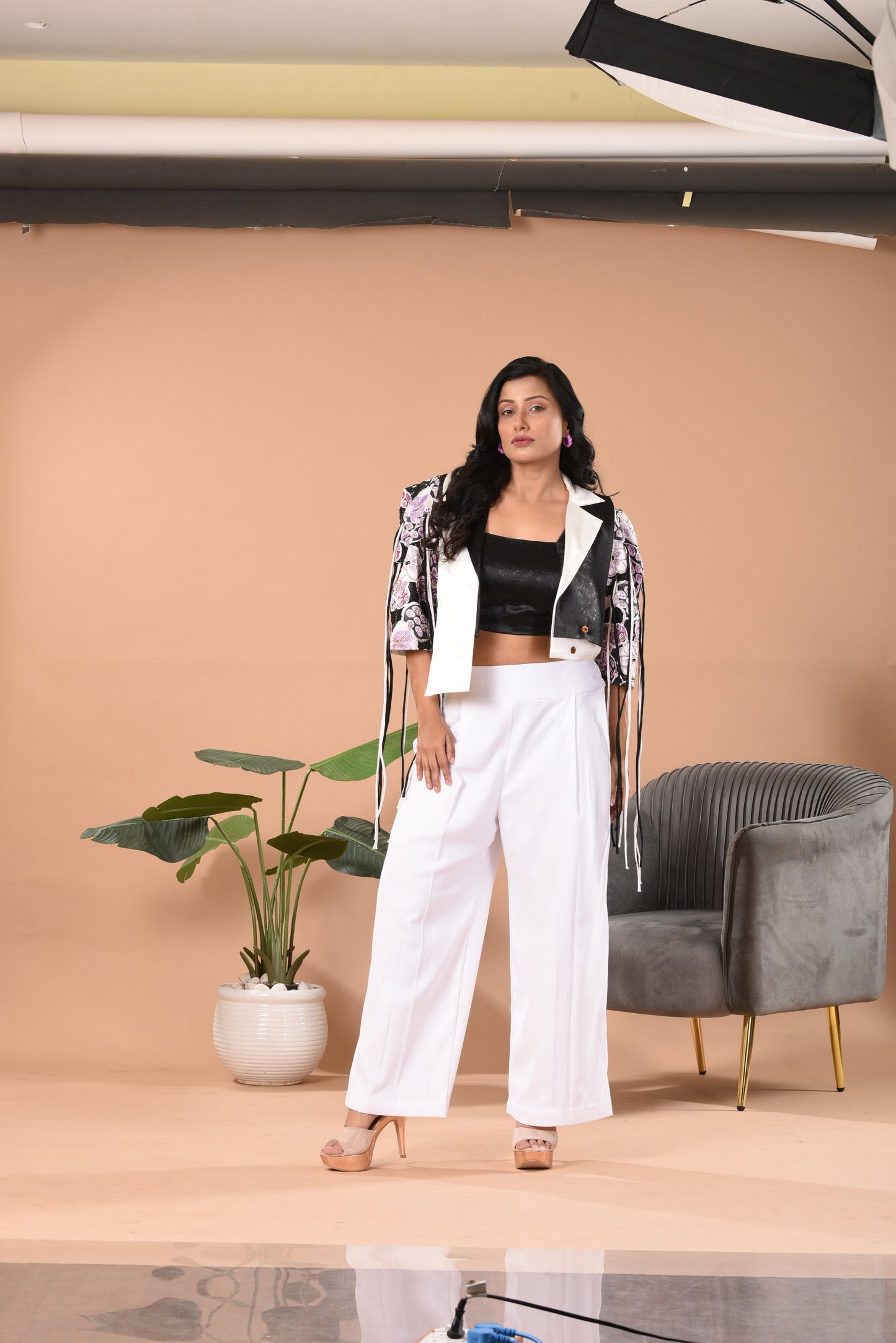 Hand Embroidered Blazer Co-ord Set Ð White & Black
