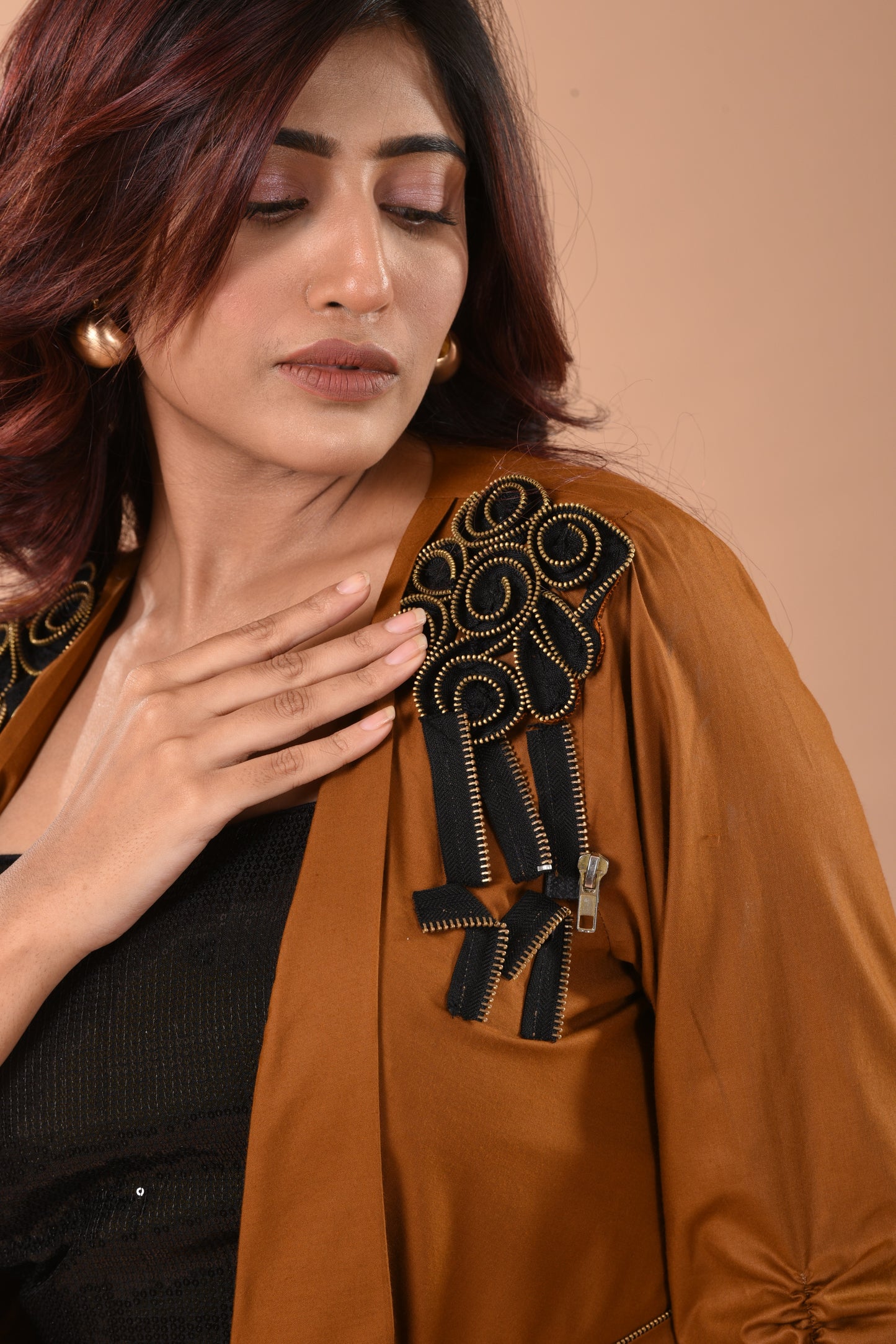 Hand Embroidered Cotton Jacket Co-ord Set D Lime Green, Olive, Rust