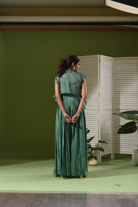 Hand Embroidered Jumpsuit with Organza Jacket Ð Green & Lavender