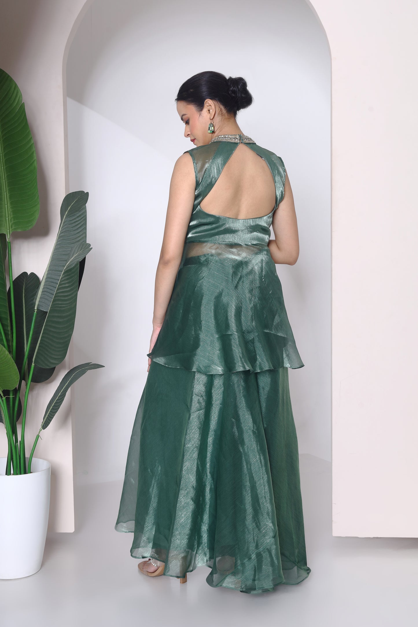 Embroidered peplum and plazzo pants