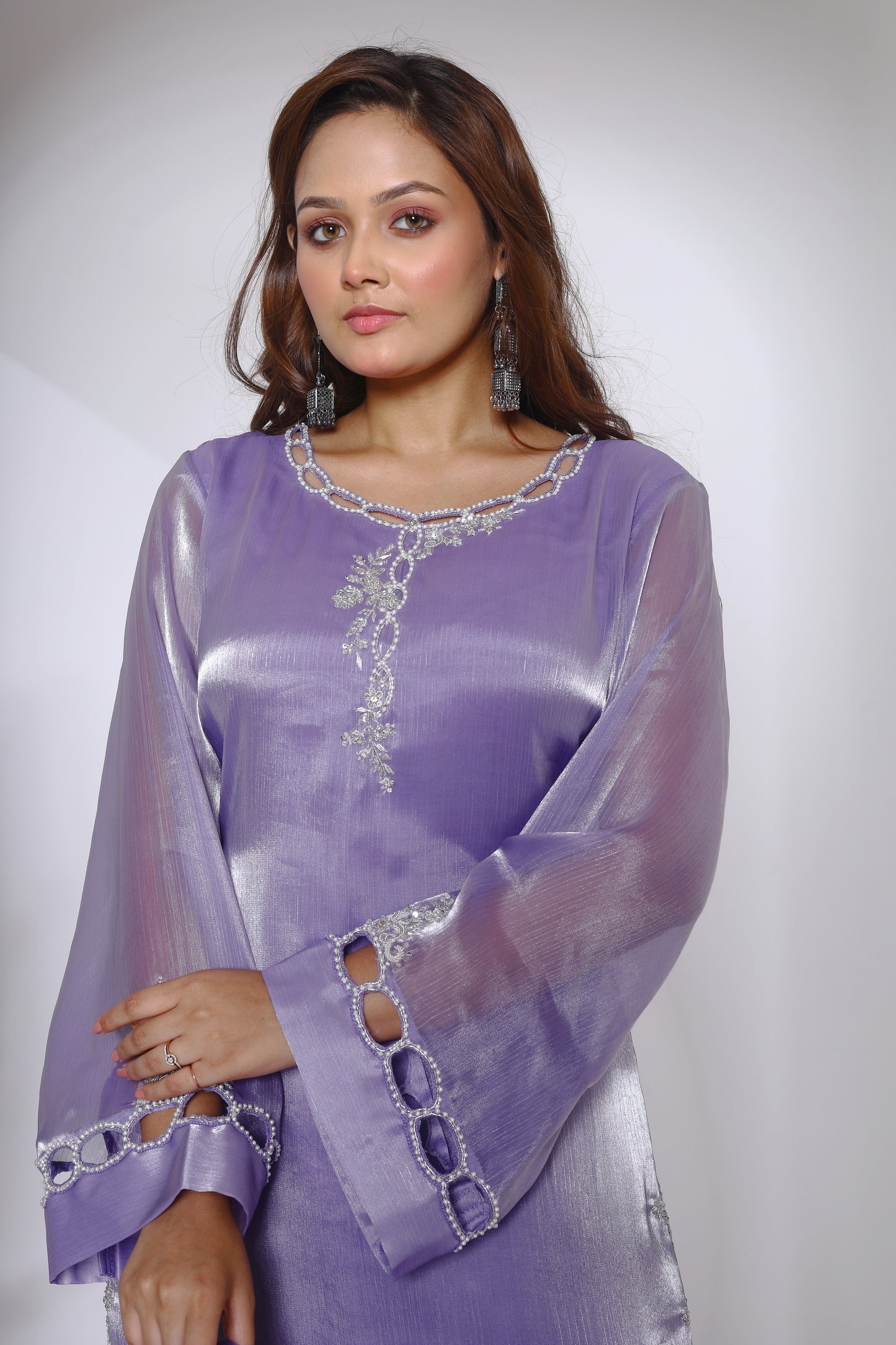 Long embroidered kurta set with heavy embroidered dupatta