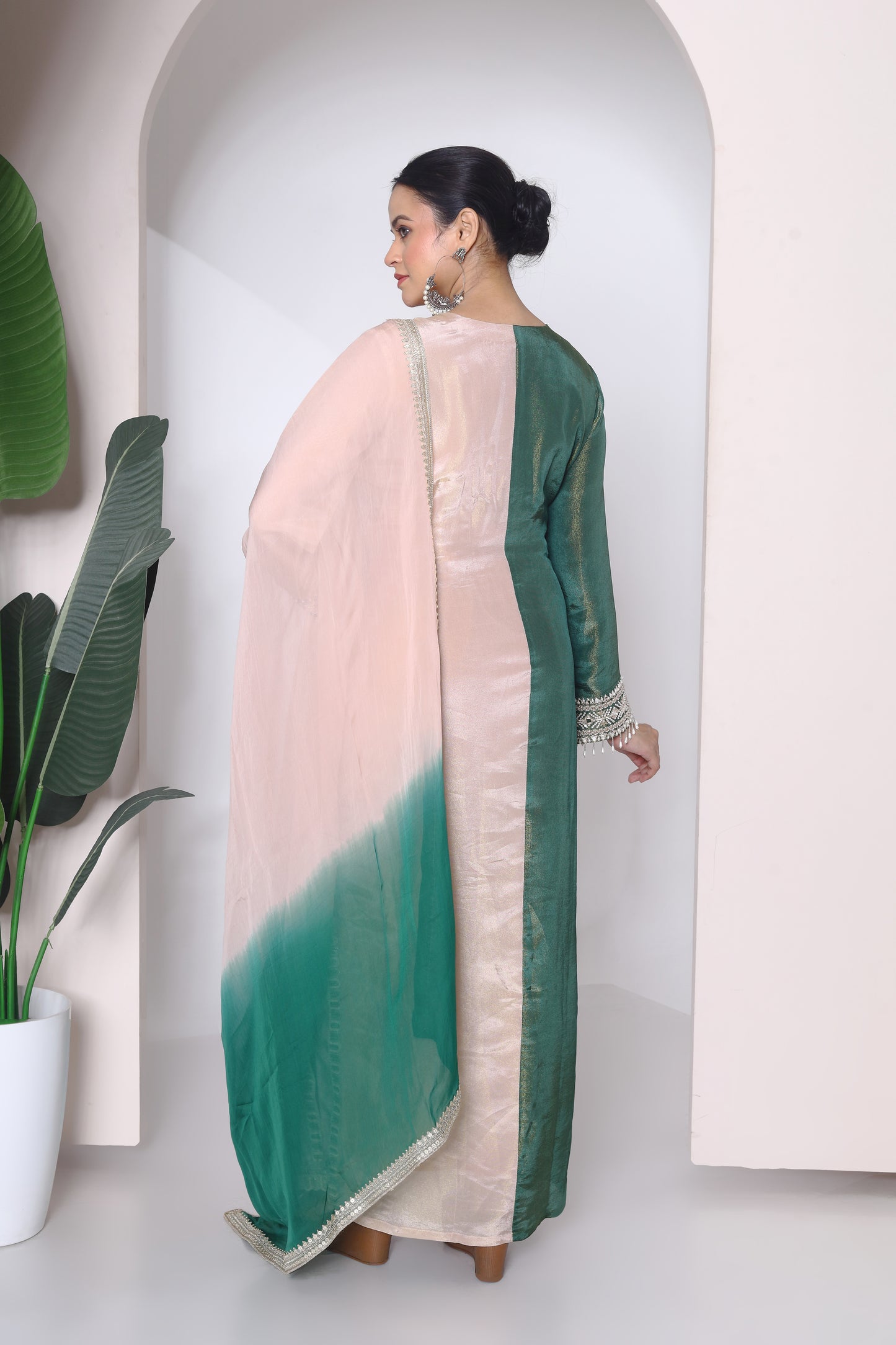 Half n half tissue kurta set with shaded dupatta