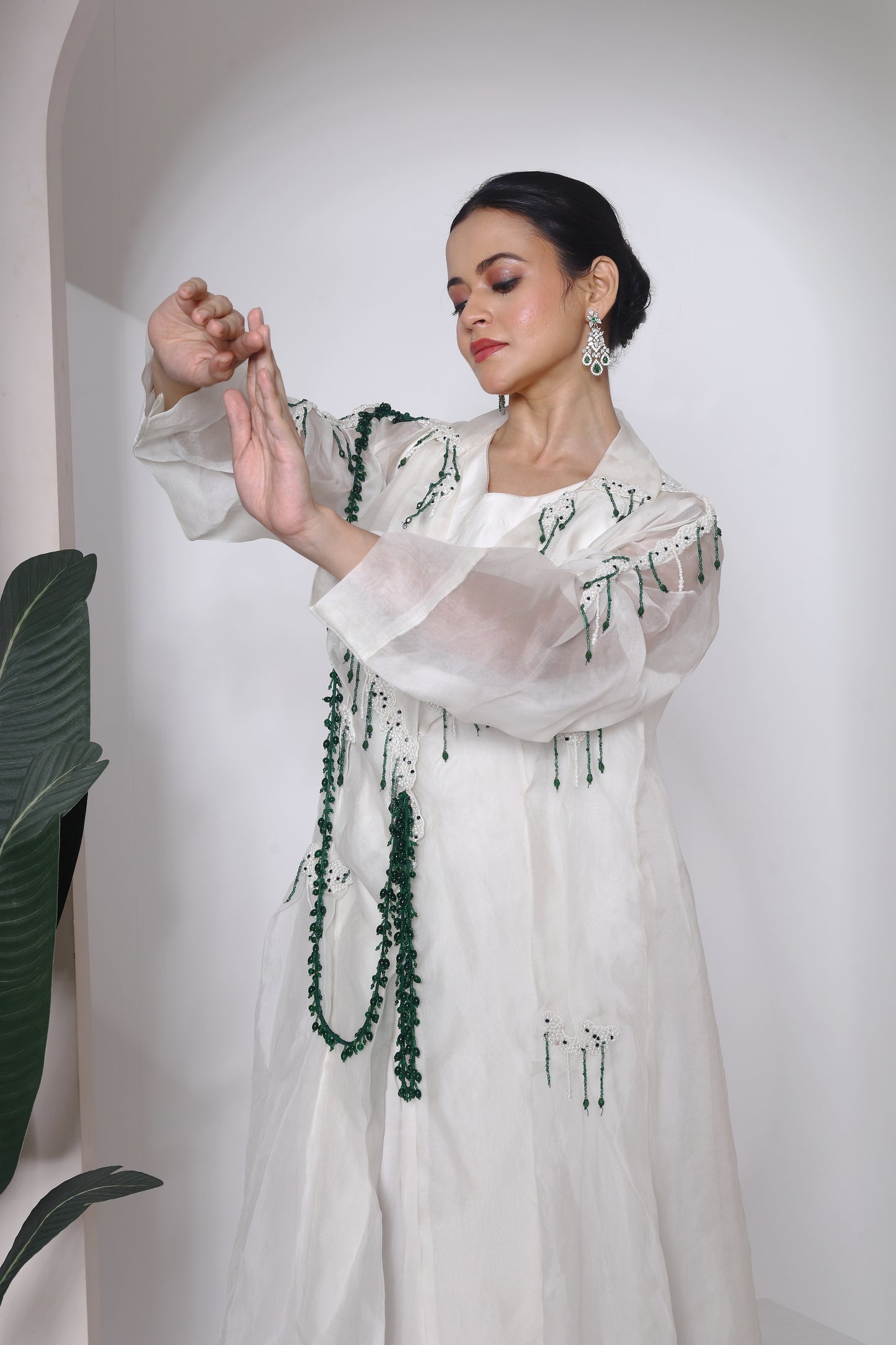 Pure organza Long jacket and long sleeveless gown set
