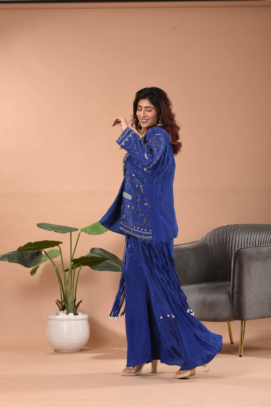 Tassel embroidered blazer set