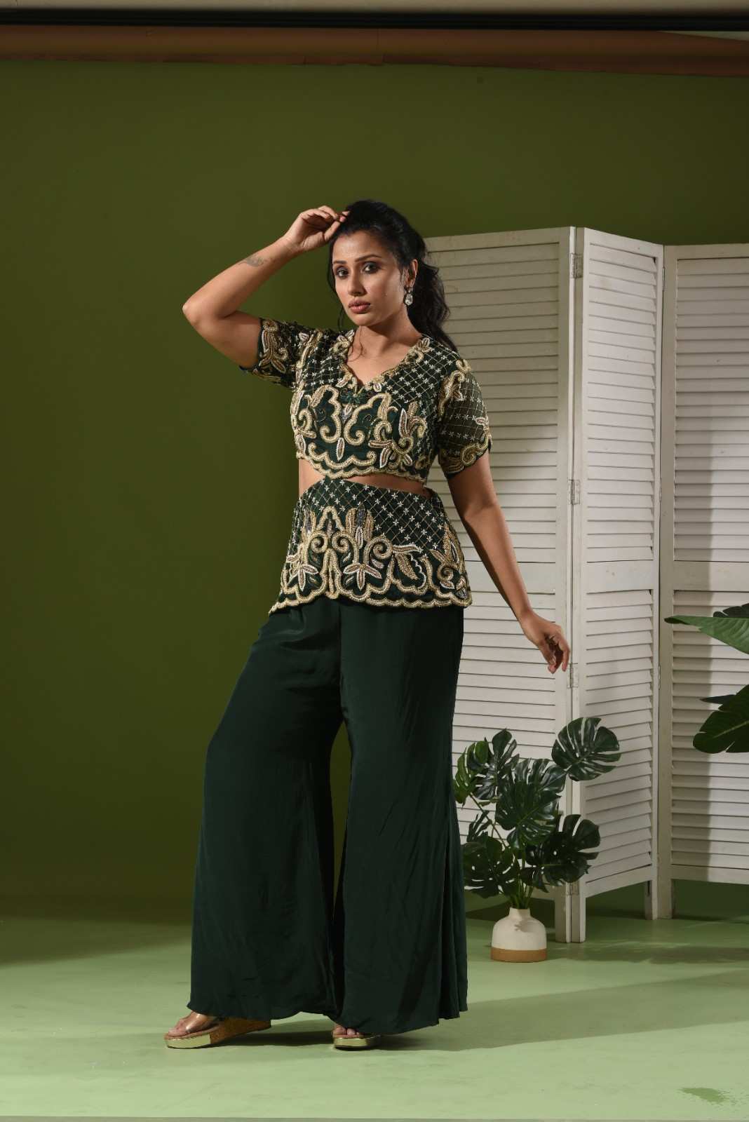 Waist cut Top and plazzo pants
