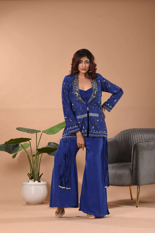 Tassel embroidered blazer set