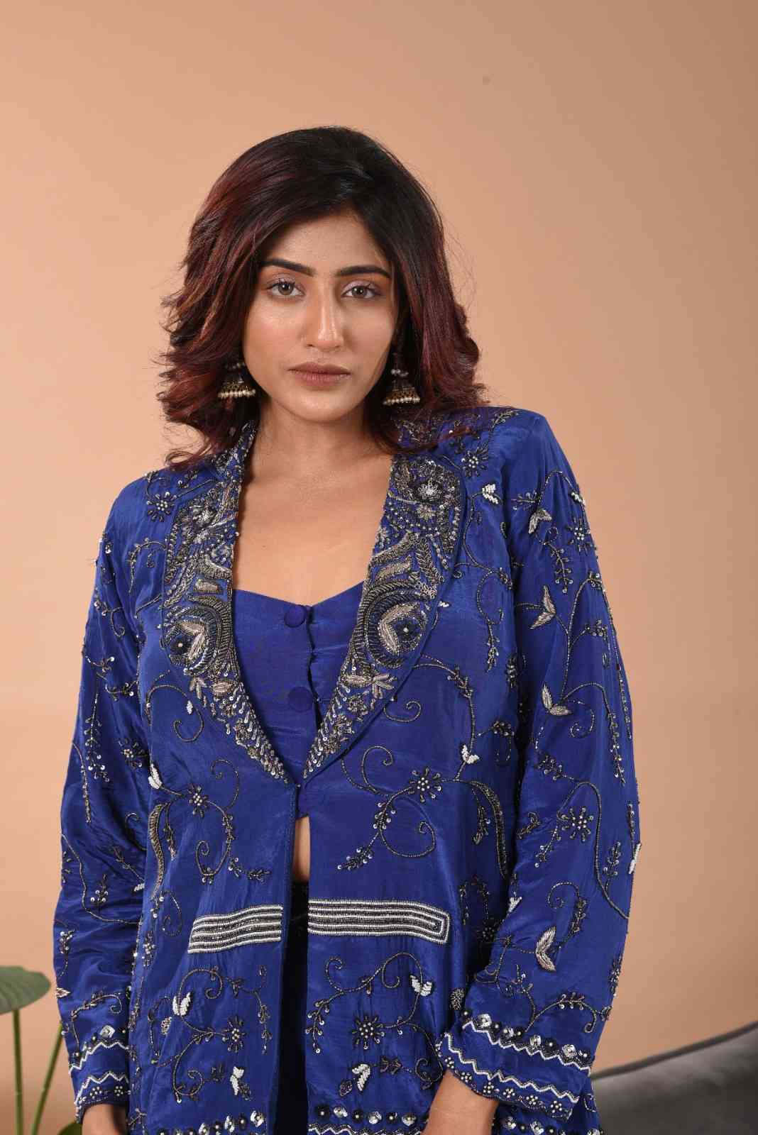 Tassel embroidered blazer set