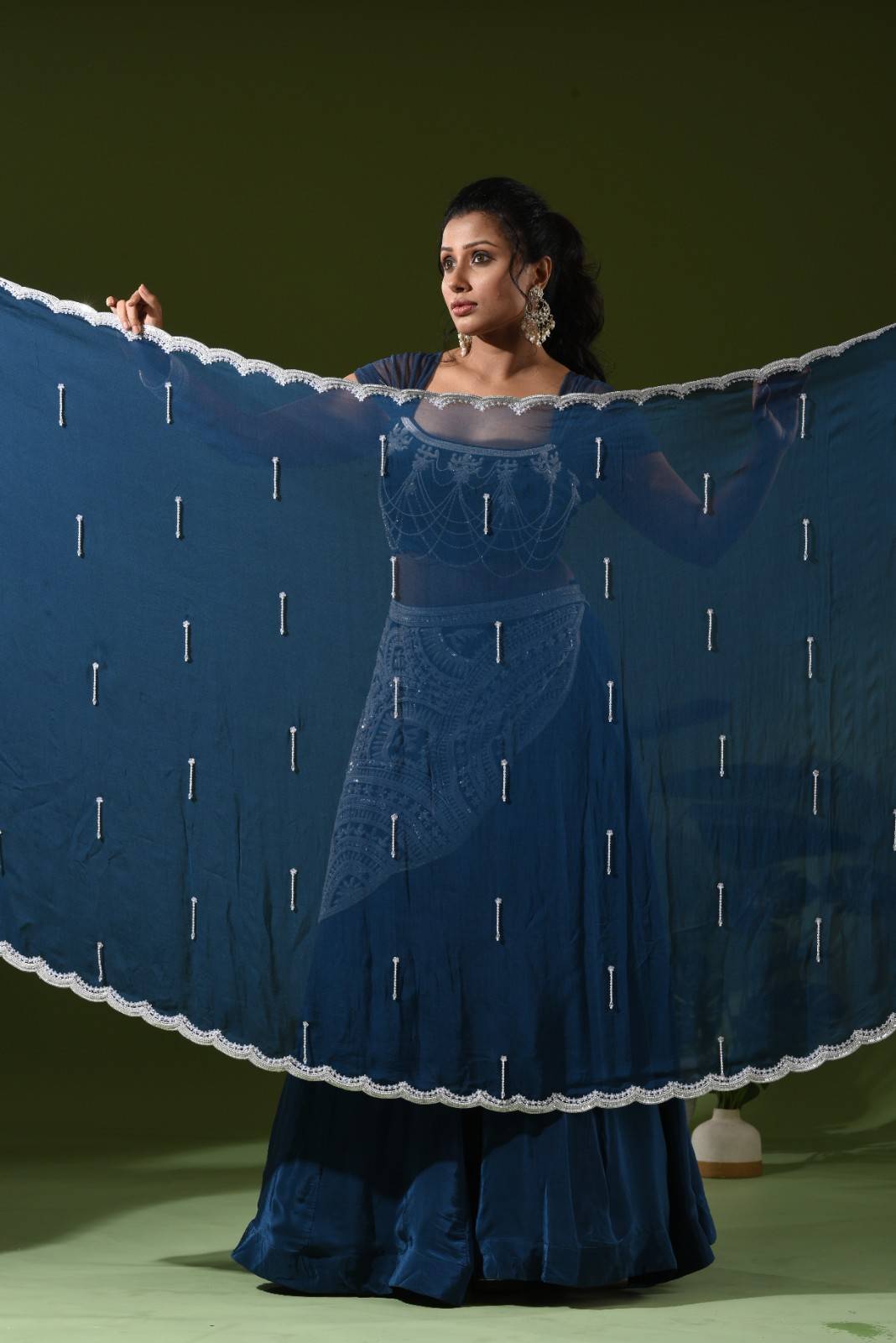 Heavy moti embroidered lehenga set