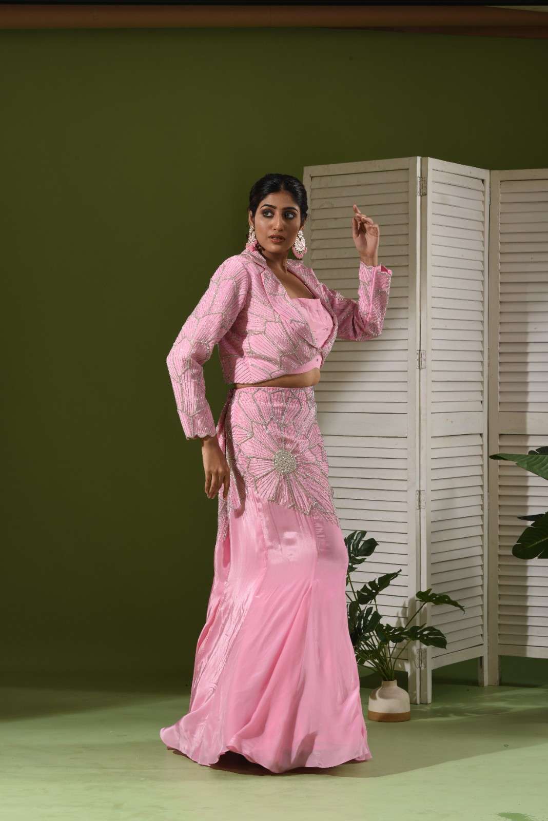 Mermaid lehenga, blazer and bustier