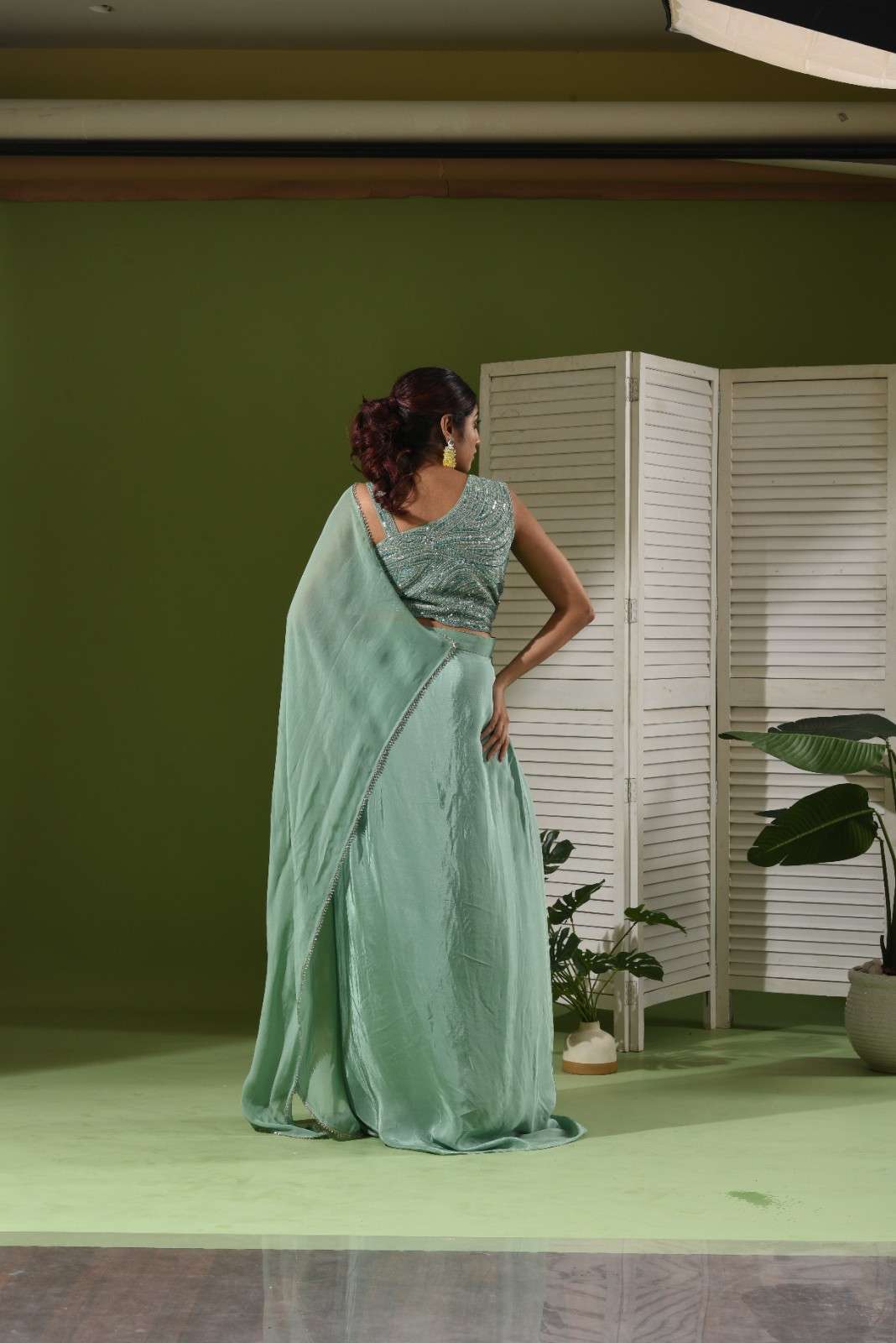 Crop top, drape and pull up skirt