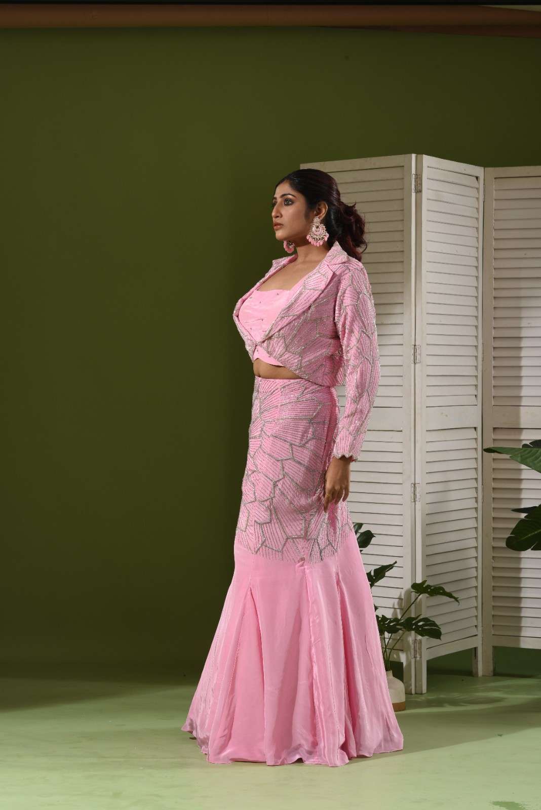 Mermaid lehenga, blazer and bustier