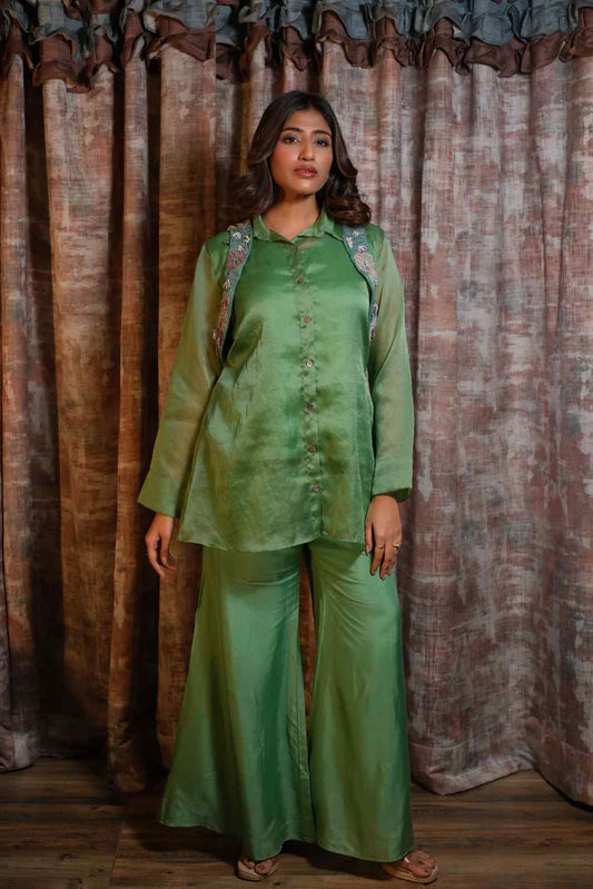 Floral Cross Jacket with Organza Co-ord set