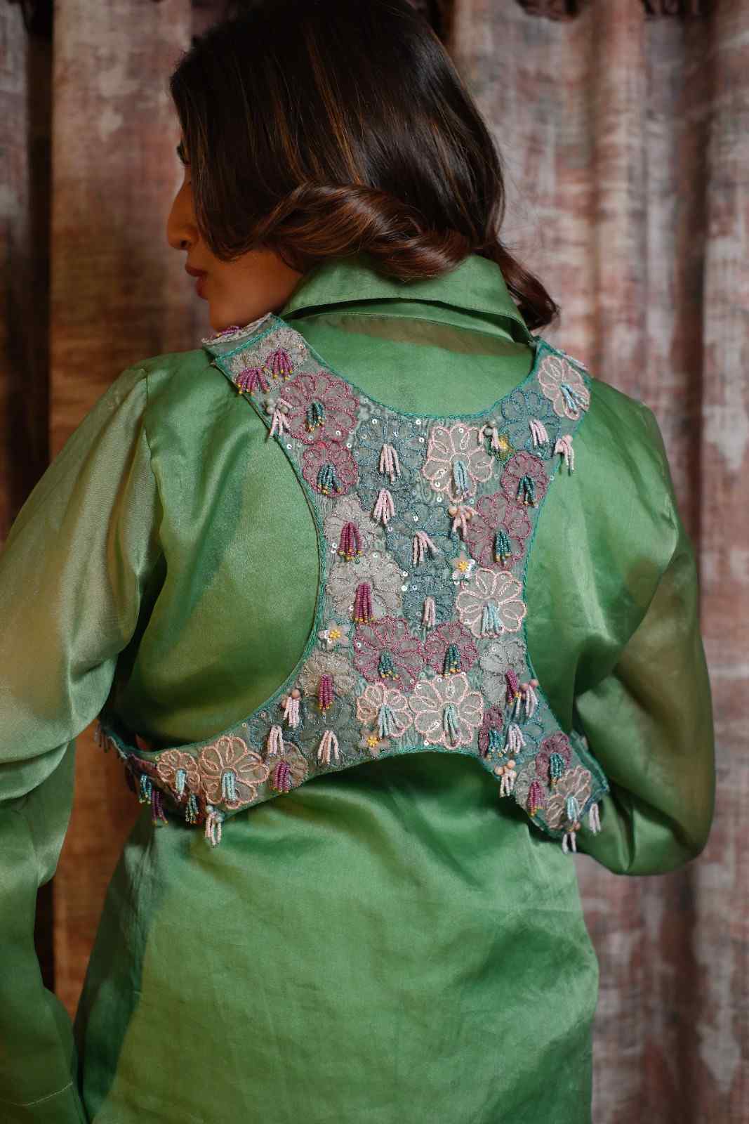 Floral Cross Jacket with Organza Co-ord set