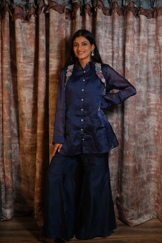 Floral Cross Jacket with Organza Co-ord set