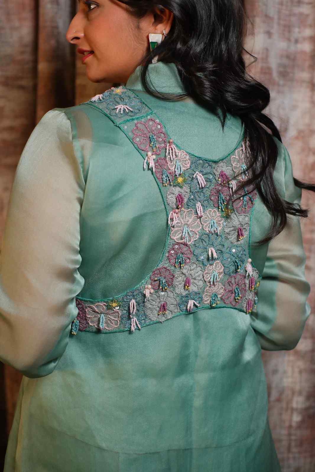 Floral Cross Jacket with Organza Co-ord set