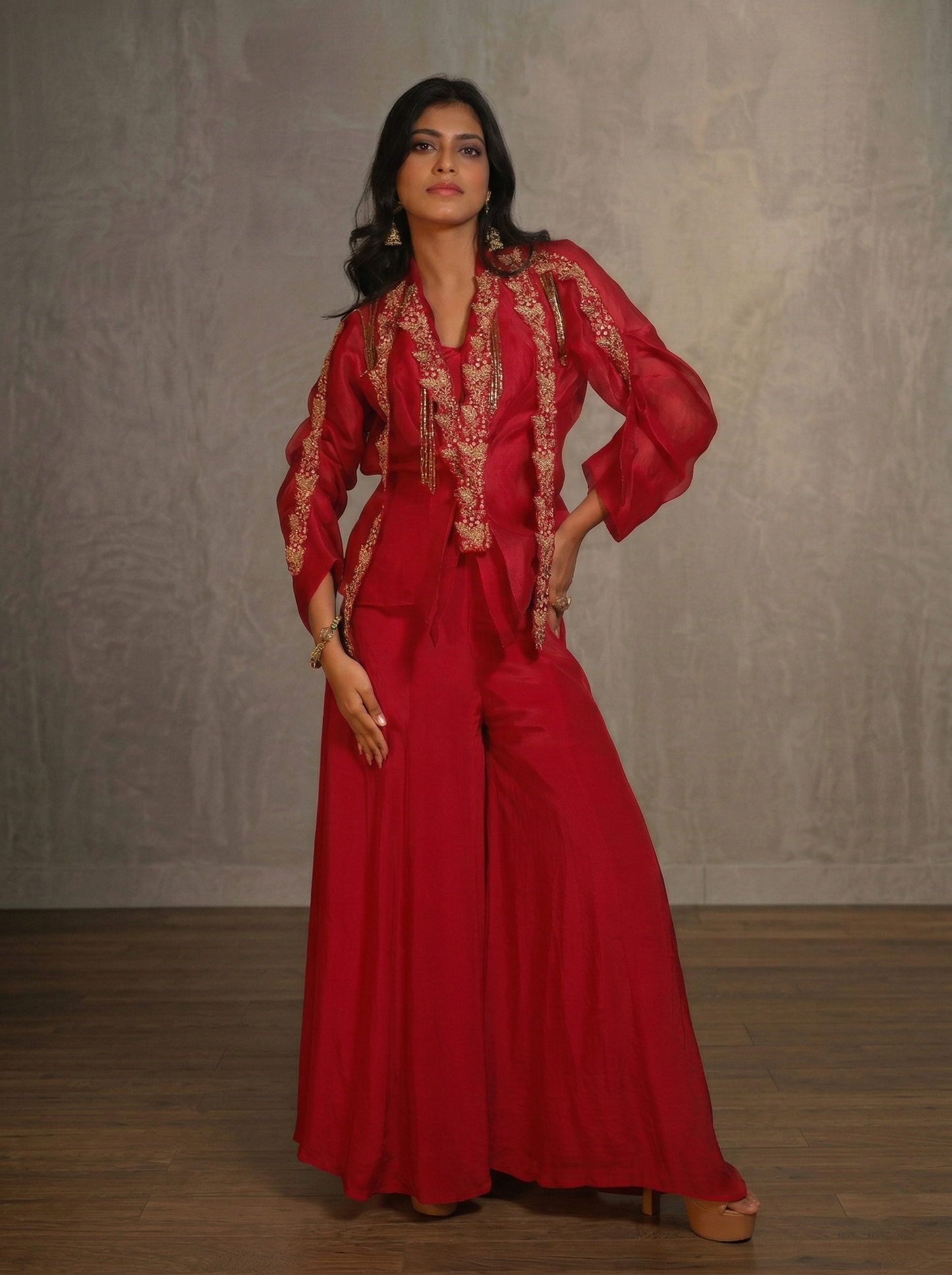 Embroidered Long Jacket and long maxi set