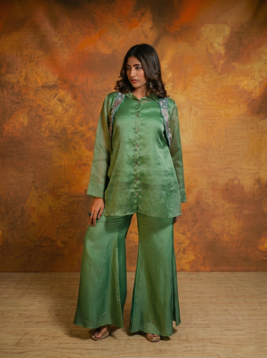 Floral Cross Jacket with Organza Co-ord set