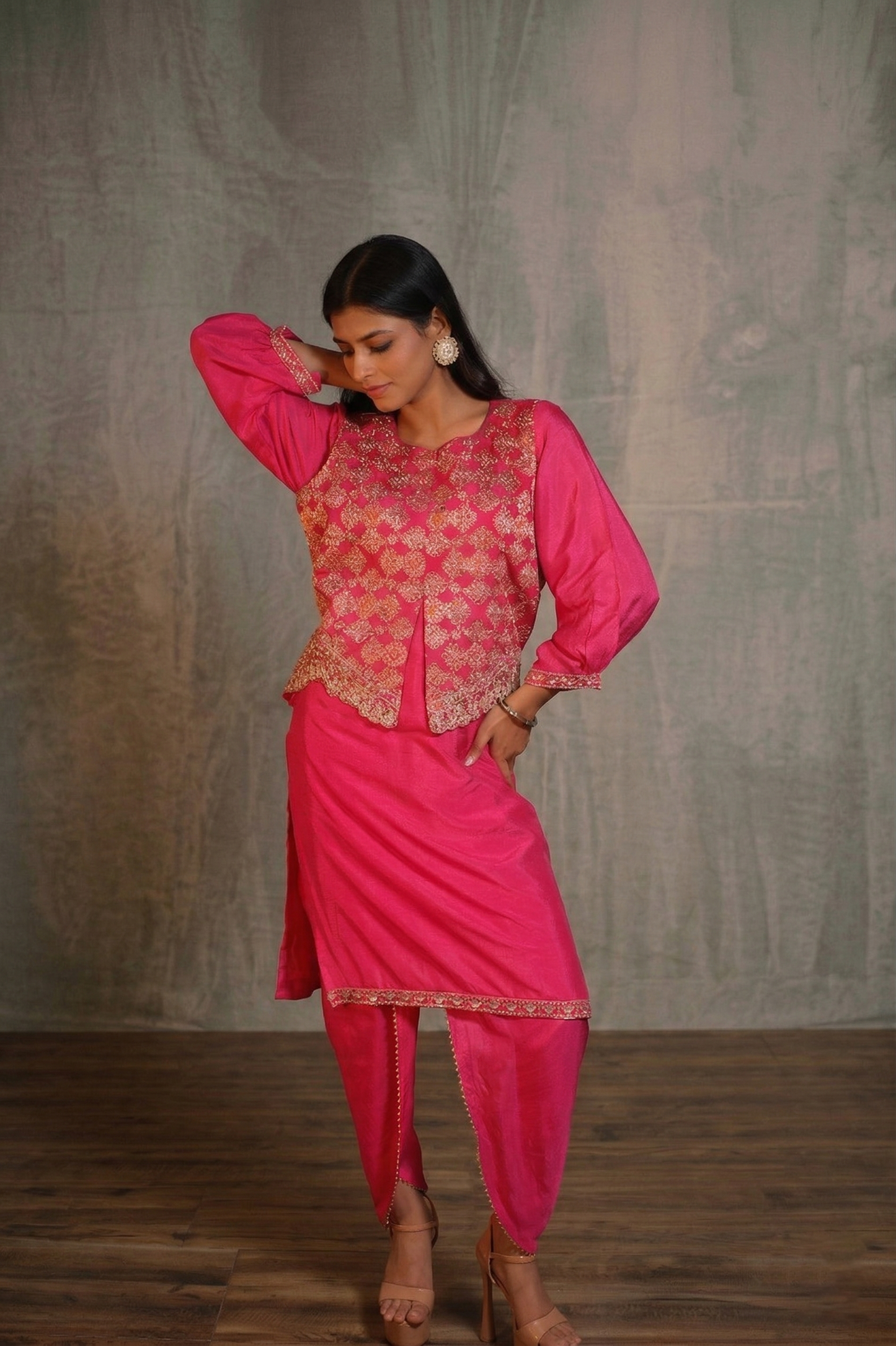 Attached embroidered jacket and patiala pants