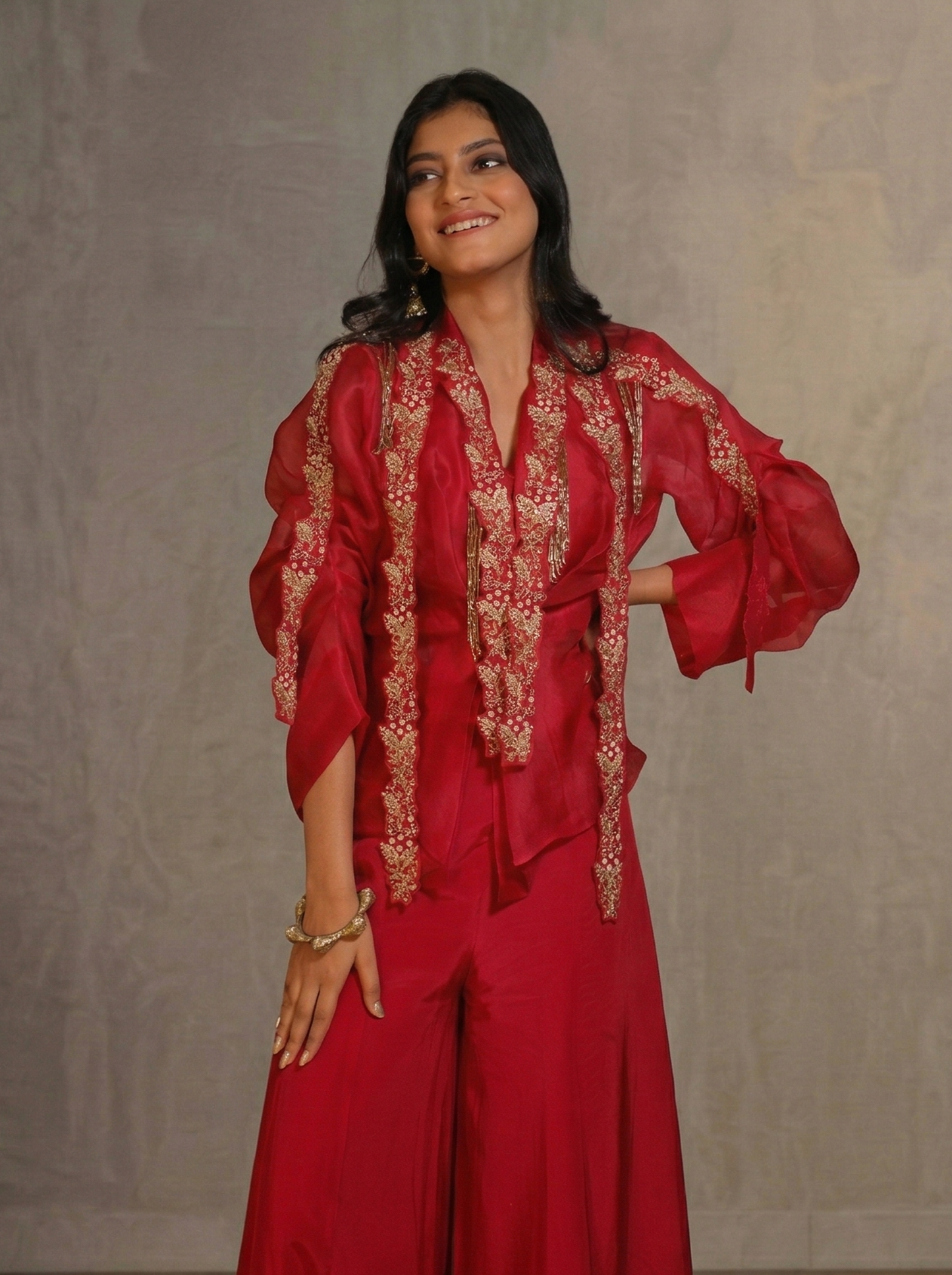 Embroidered Long Jacket and long maxi set