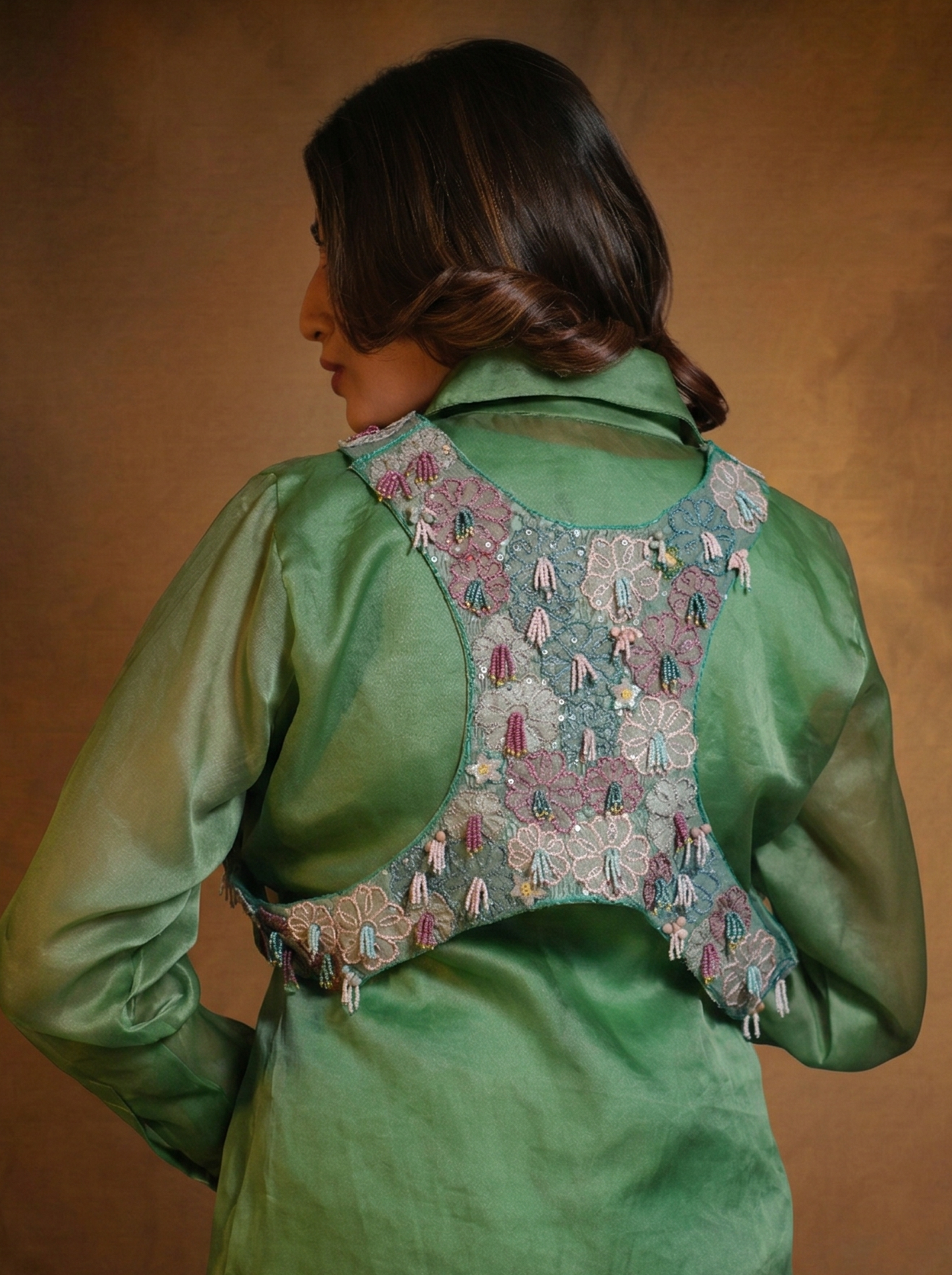 Floral Cross Jacket with Organza Co-ord set