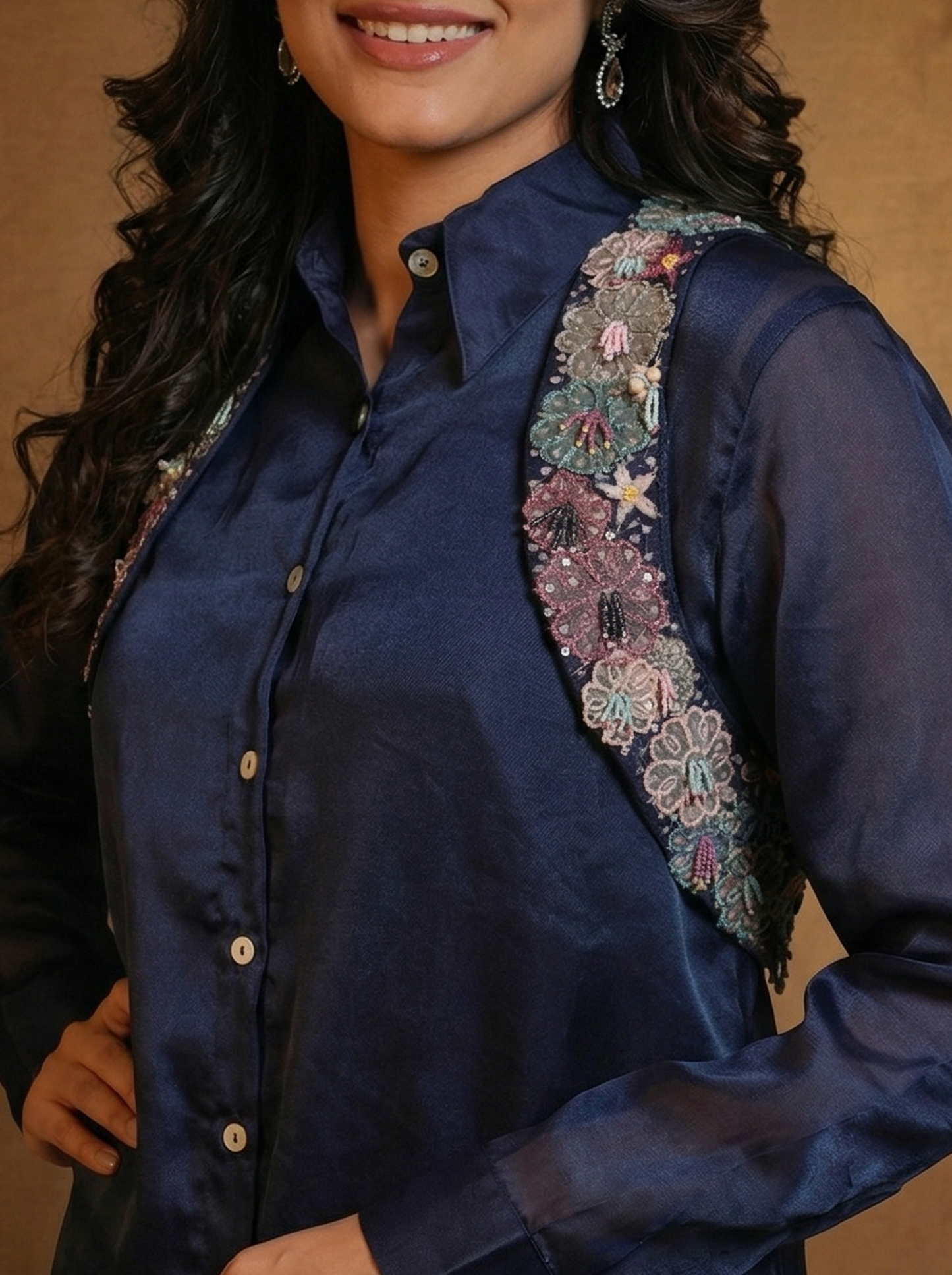 Floral Cross Jacket with Organza Co-ord set
