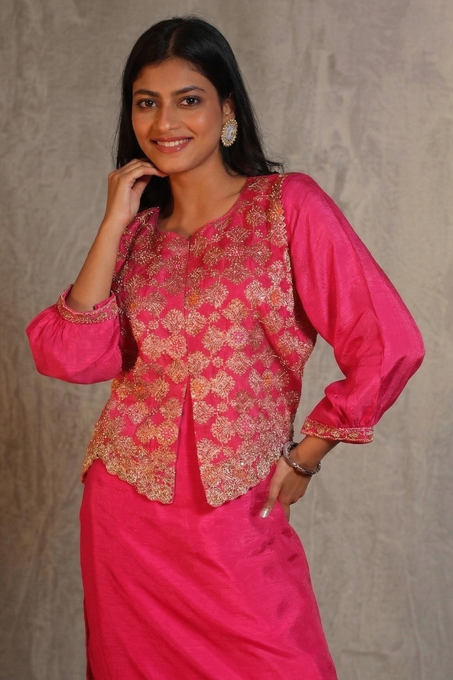 Attached embroidered jacket and patiala pants