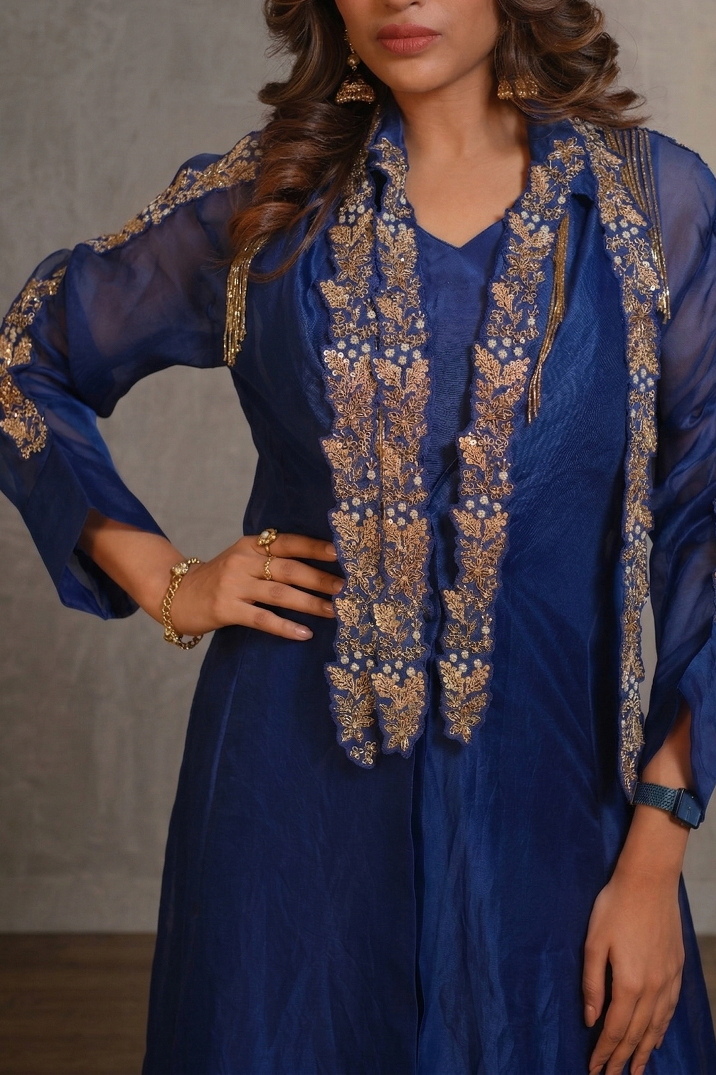Embroidered Long Jacket and long maxi set