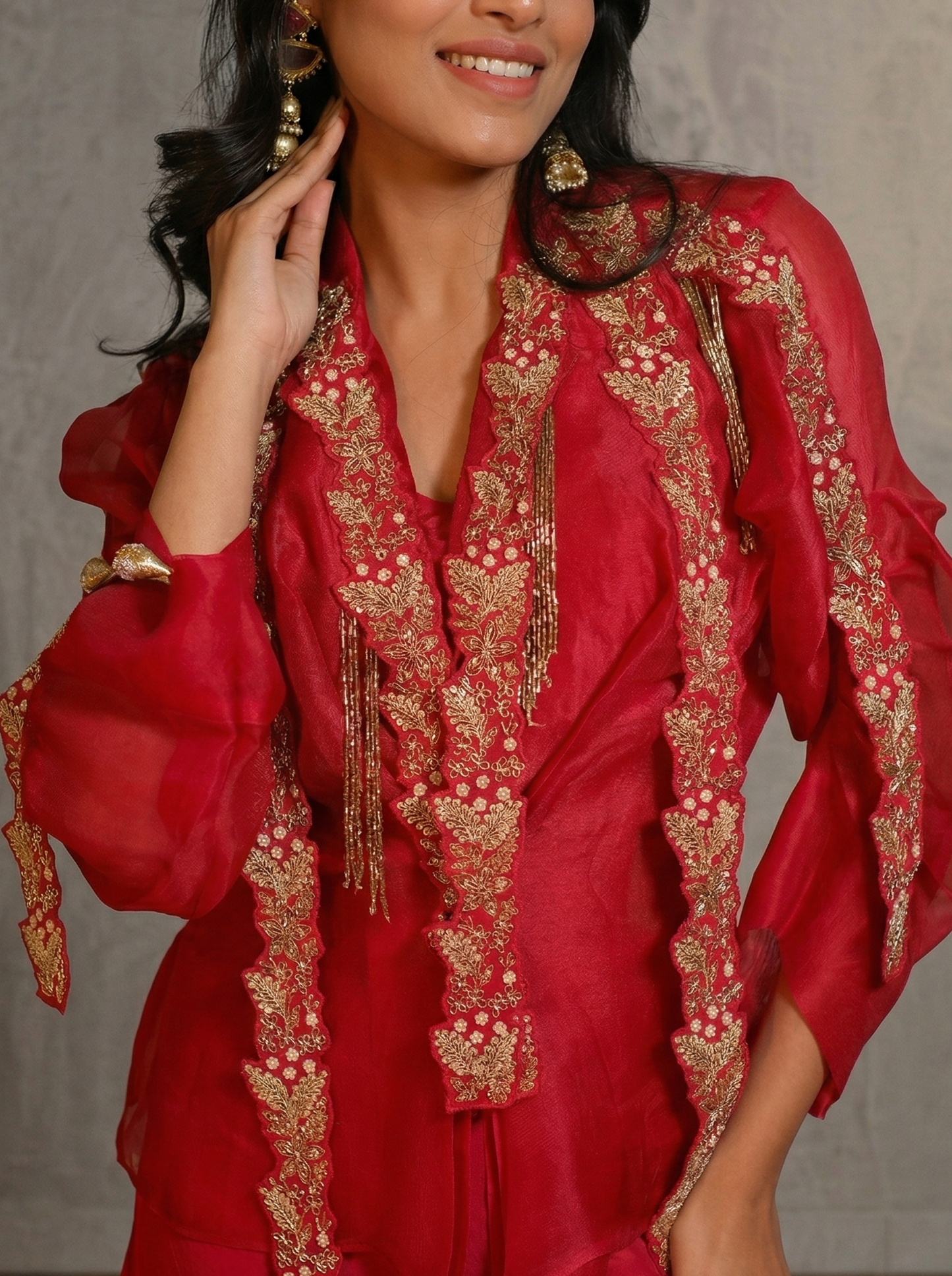 Embroidered Long Jacket and long maxi set