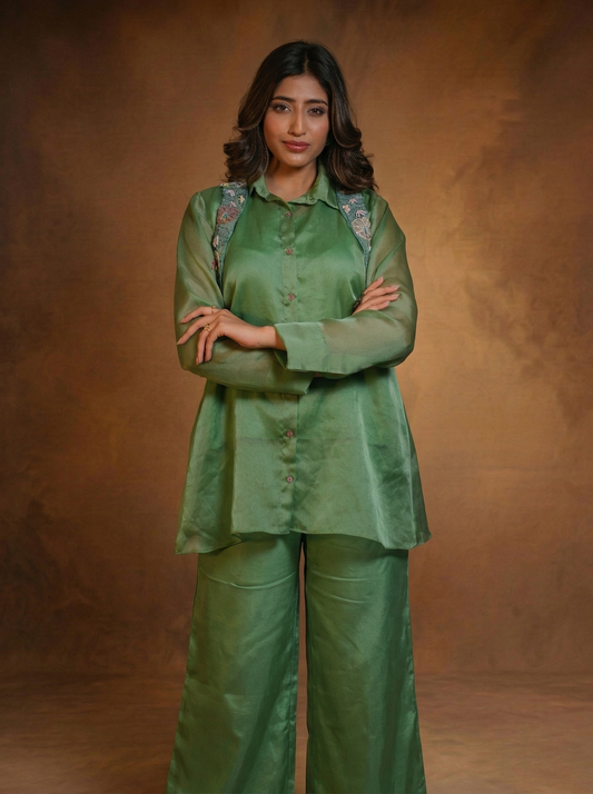 Floral Cross Jacket with Organza Co-ord set