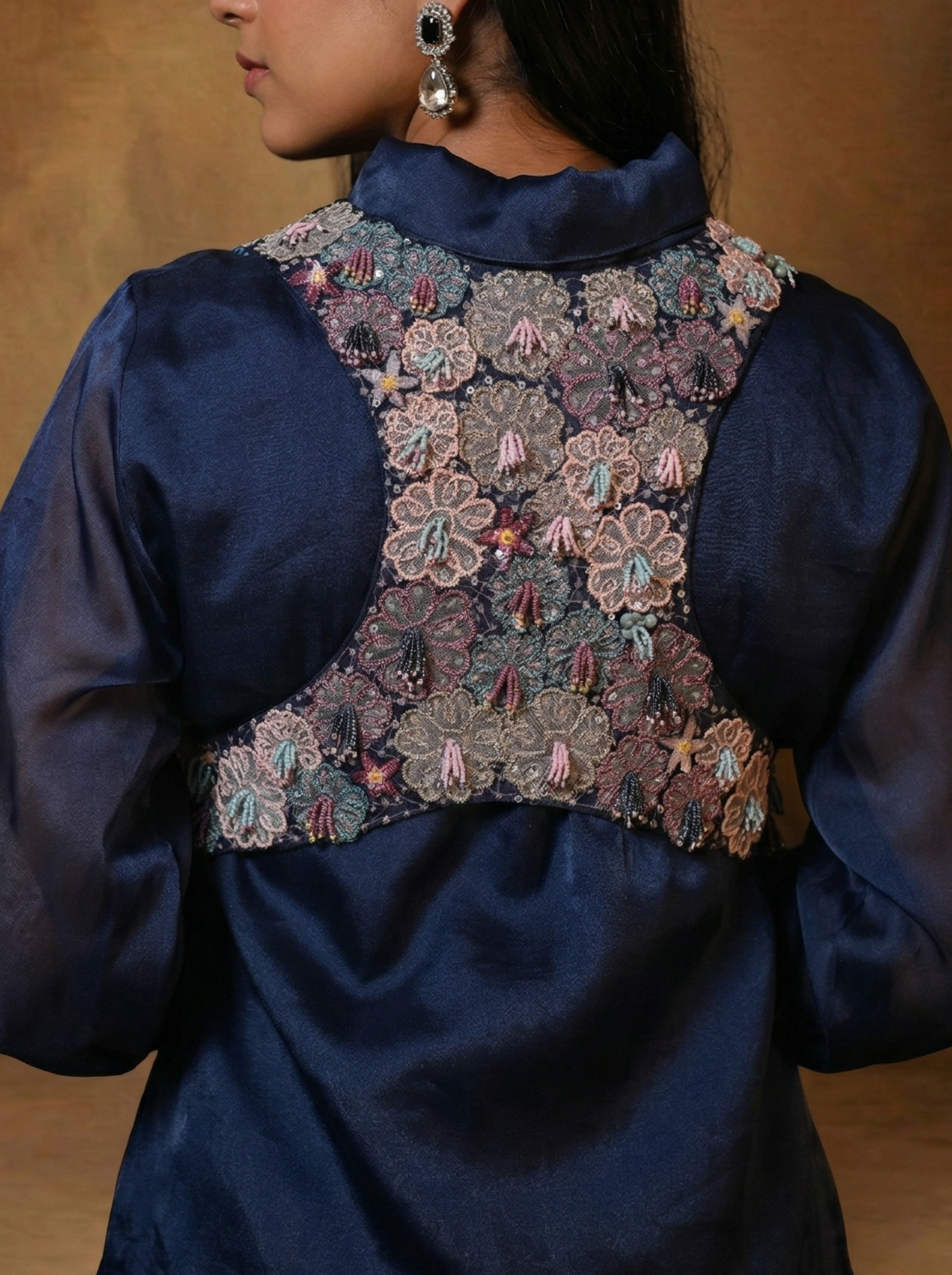 Floral Cross Jacket with Organza Co-ord set