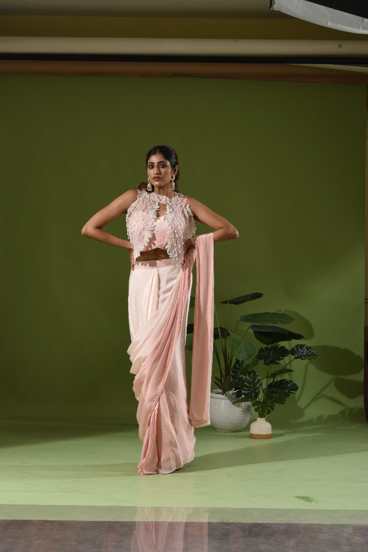 Ombre Drape Saree with Heavy Embroidered Jacket