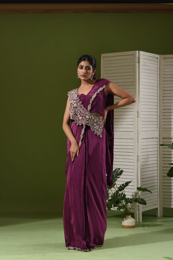Wrap around drape saree with overlap blouse