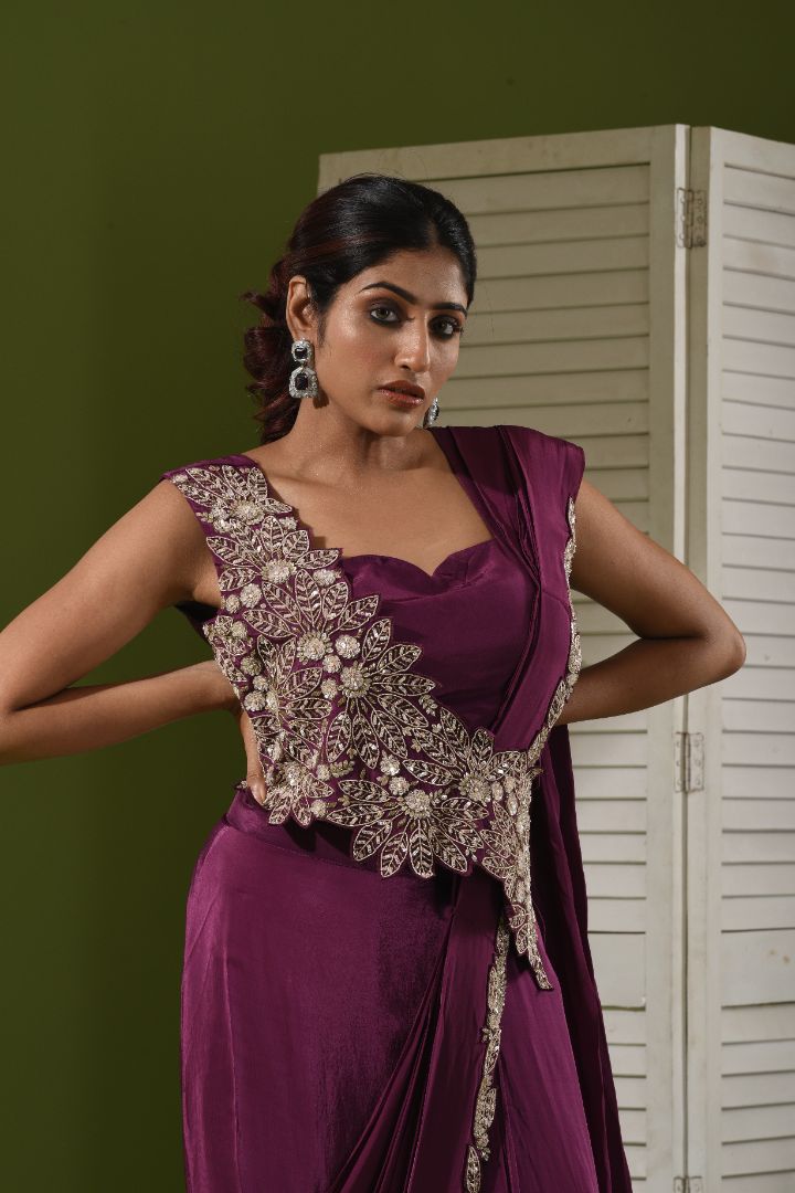 Wrap around drape saree with overlap blouse