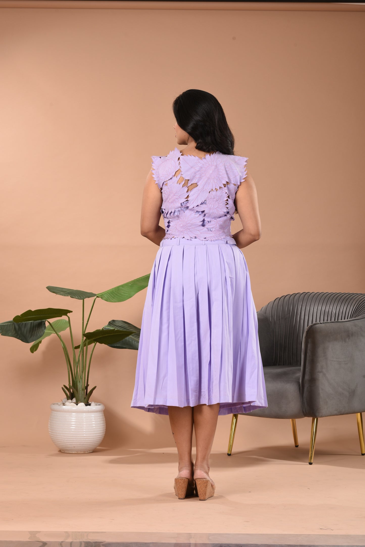 Embroidered Flowy Jacket Co-ord Set D Lilac, Navy, Black
