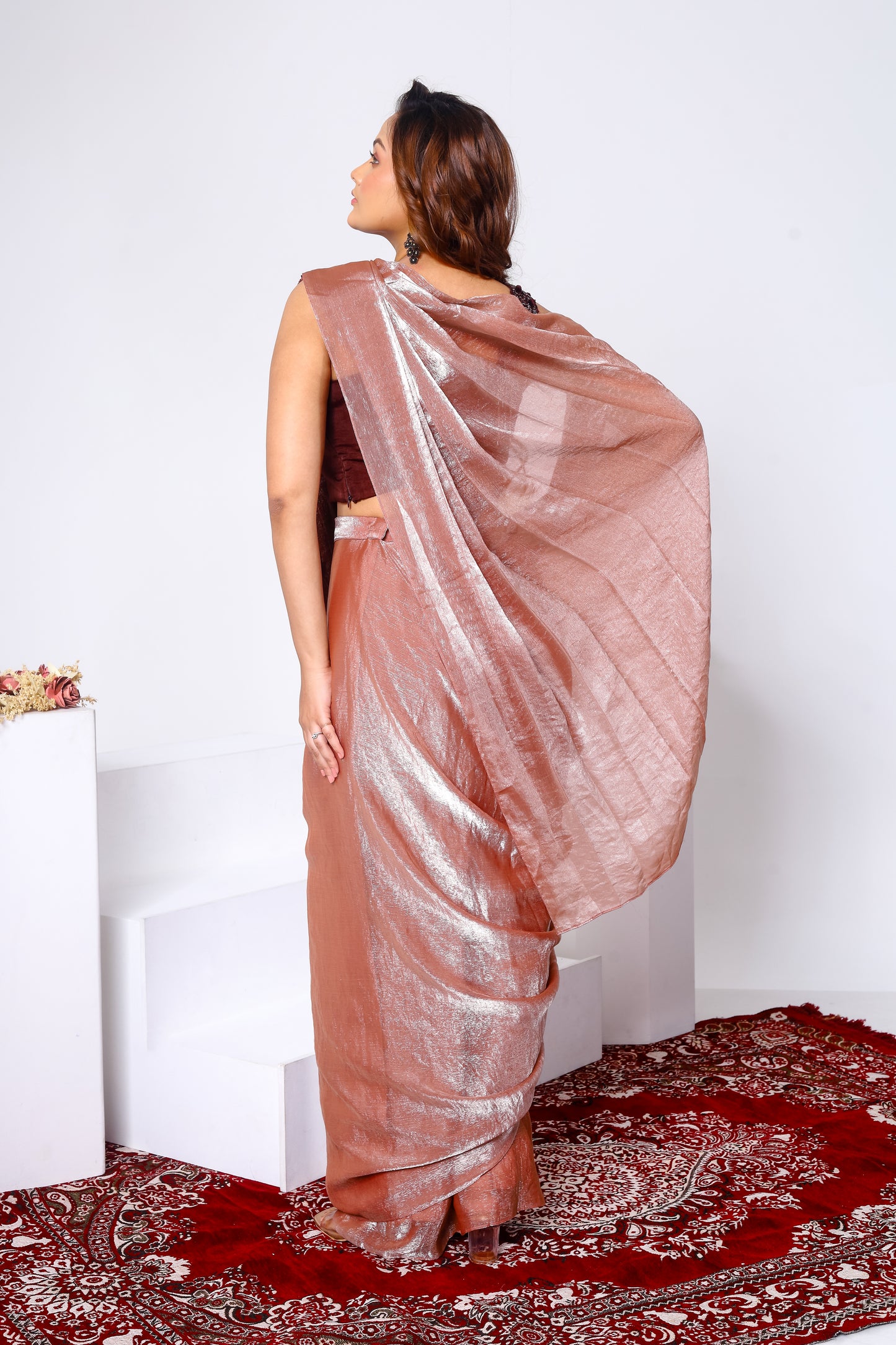 Tissue Drape saree with pleated blouse
