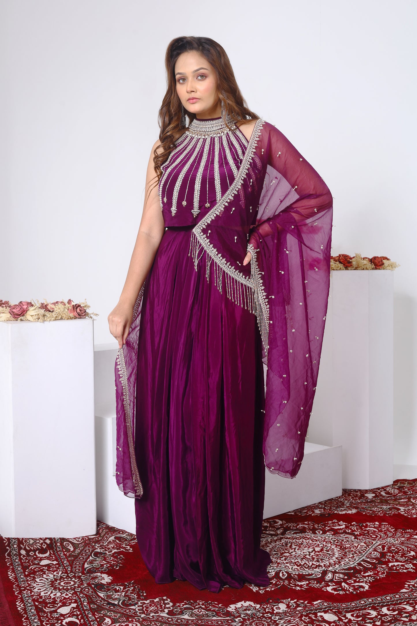 Halter neck blouse and drape skirt set