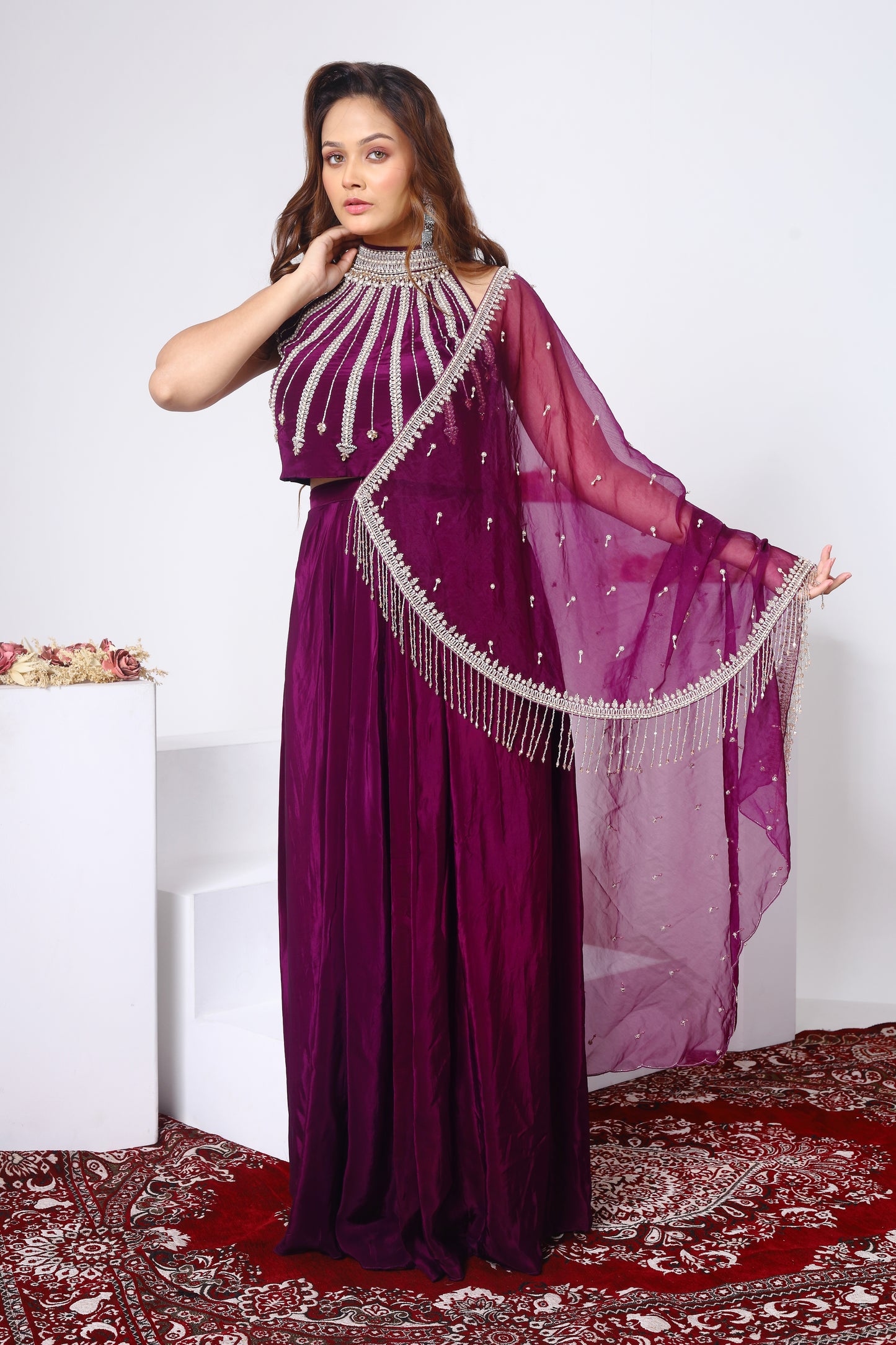 Halter neck blouse and drape skirt set