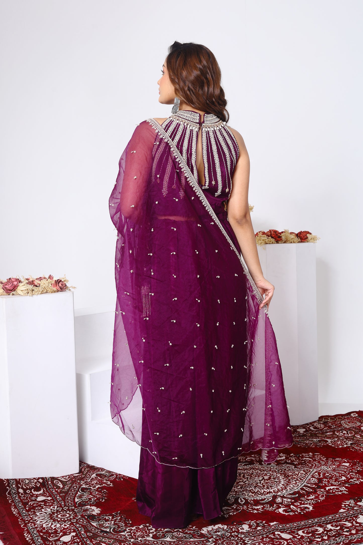 Halter neck blouse and drape skirt set
