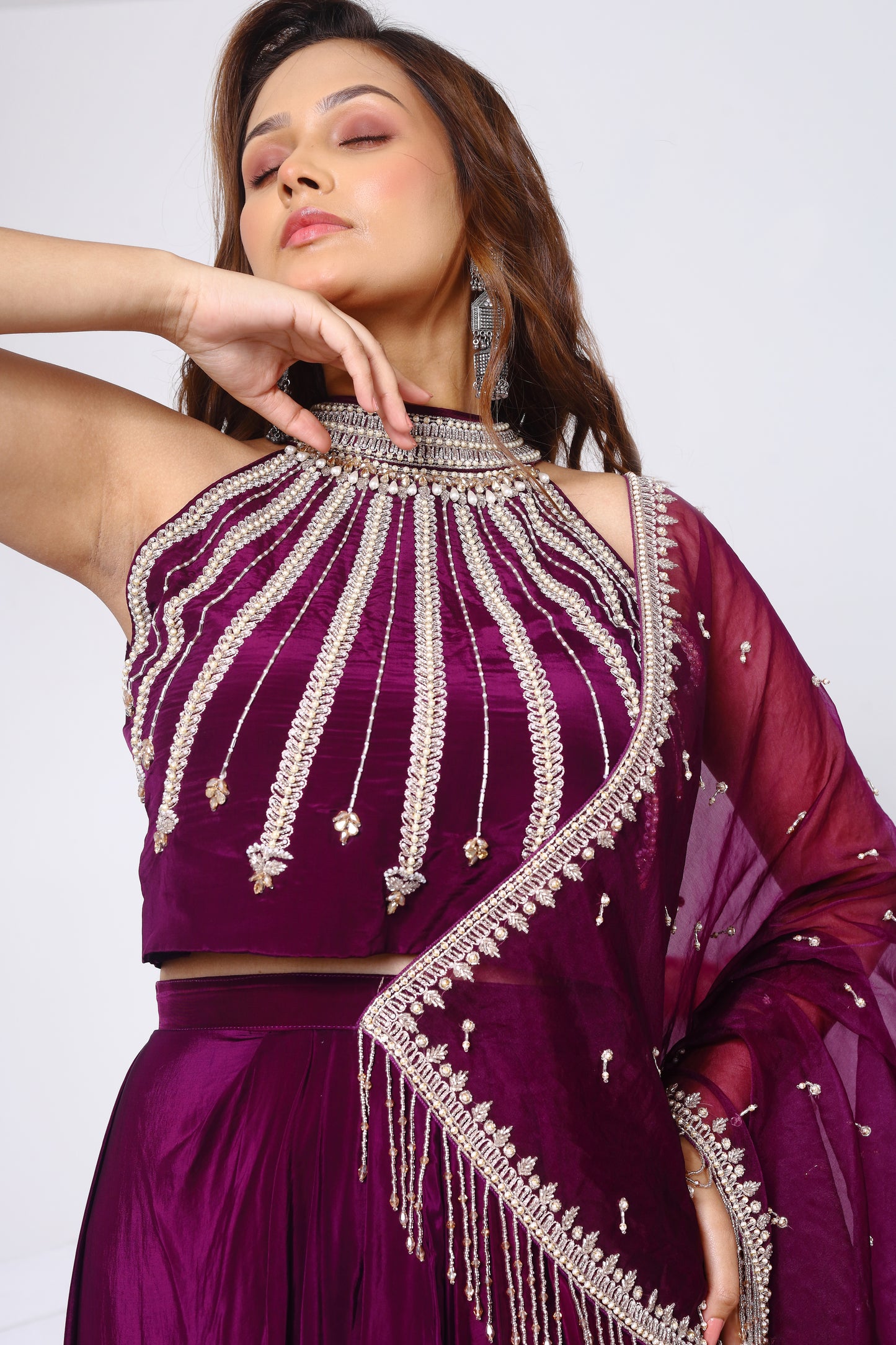 Halter neck blouse and drape skirt set