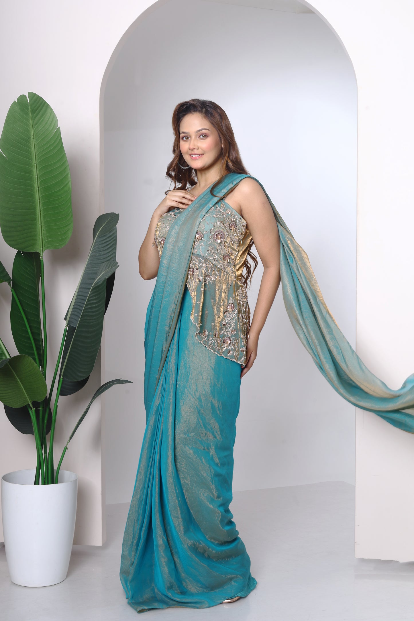 Peplum top and wrap around saree