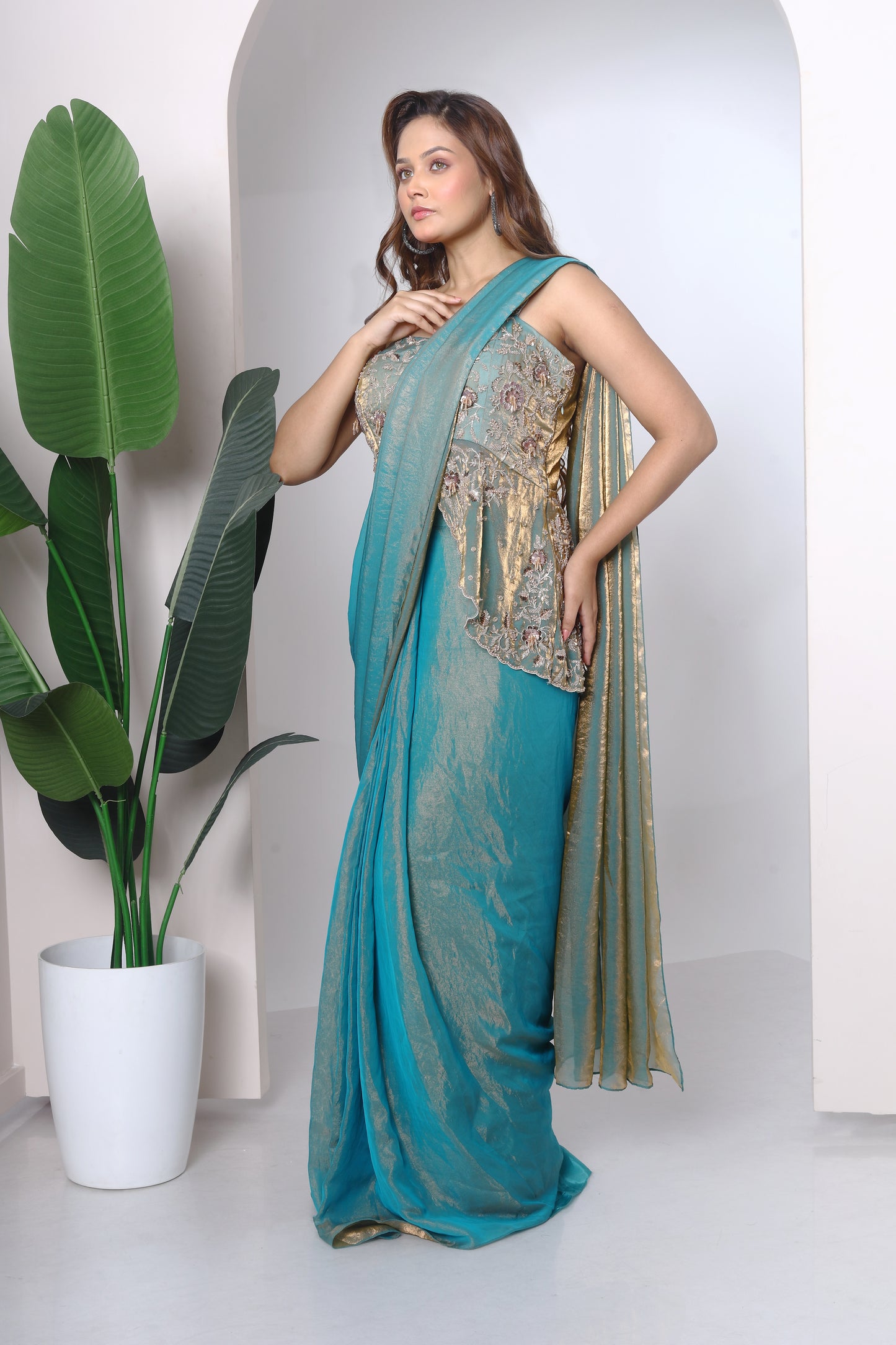 Peplum top and wrap around saree