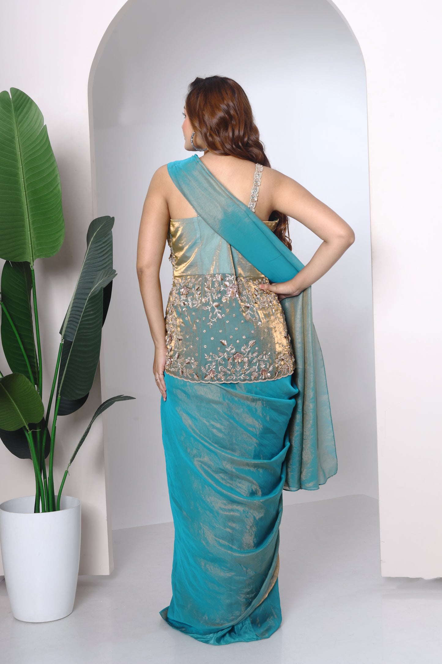 Peplum top and wrap around saree