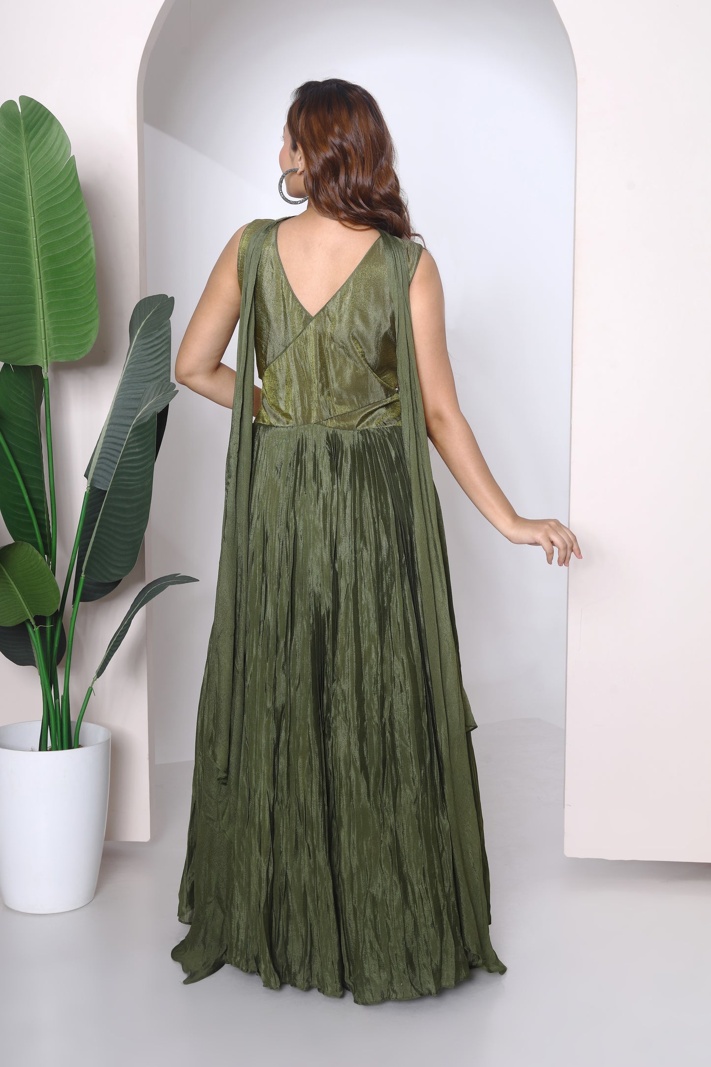 Mirror embroidered yoke gown with chokker Dupatta